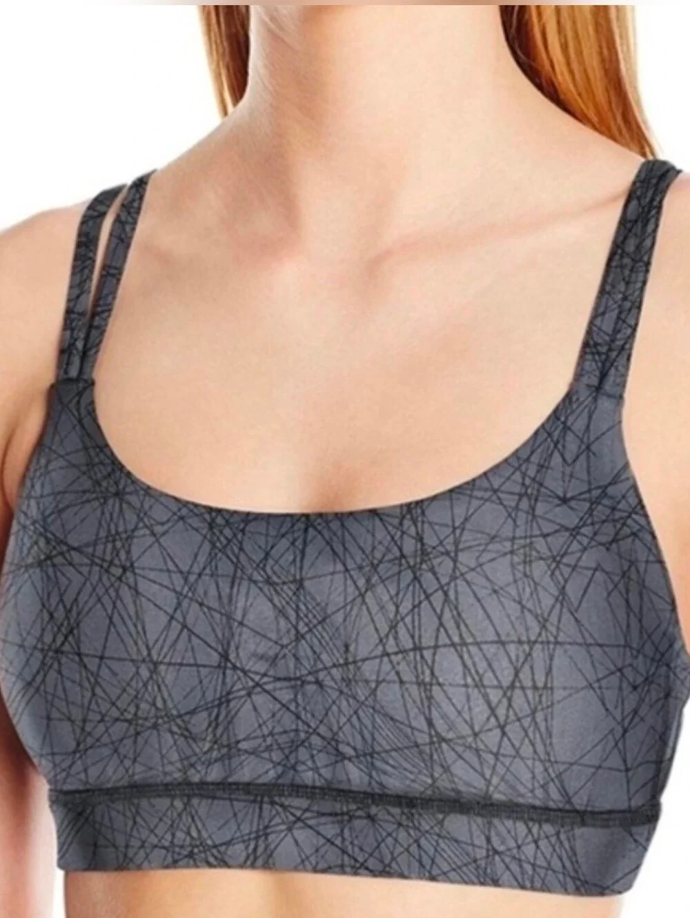 ALO Yoga Work It Out Sports Bra Strappy Pilates Athletic Low Impact Gray Sz M